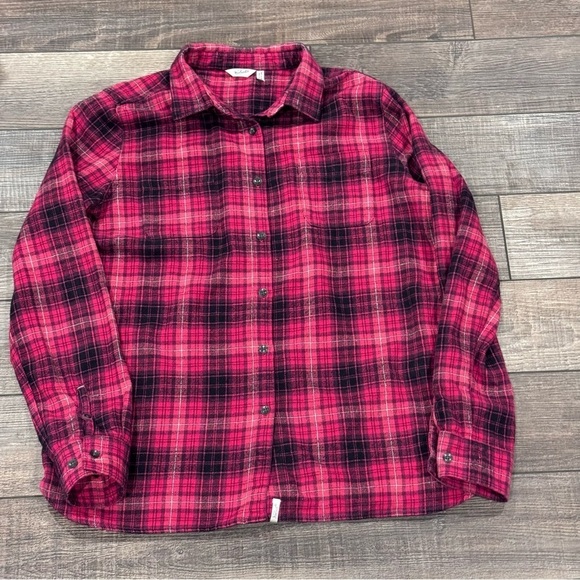 Woolrich Womens Flannel Shirt Button Up Large Long Sleeve Red Plaid Metal Button - Picture 1 of 12
